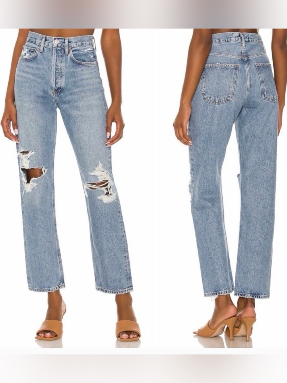 Agolde 90’s Mid Ride Loose Fit Jeans Light Wash Distressed Jeans Rockstar GF 25